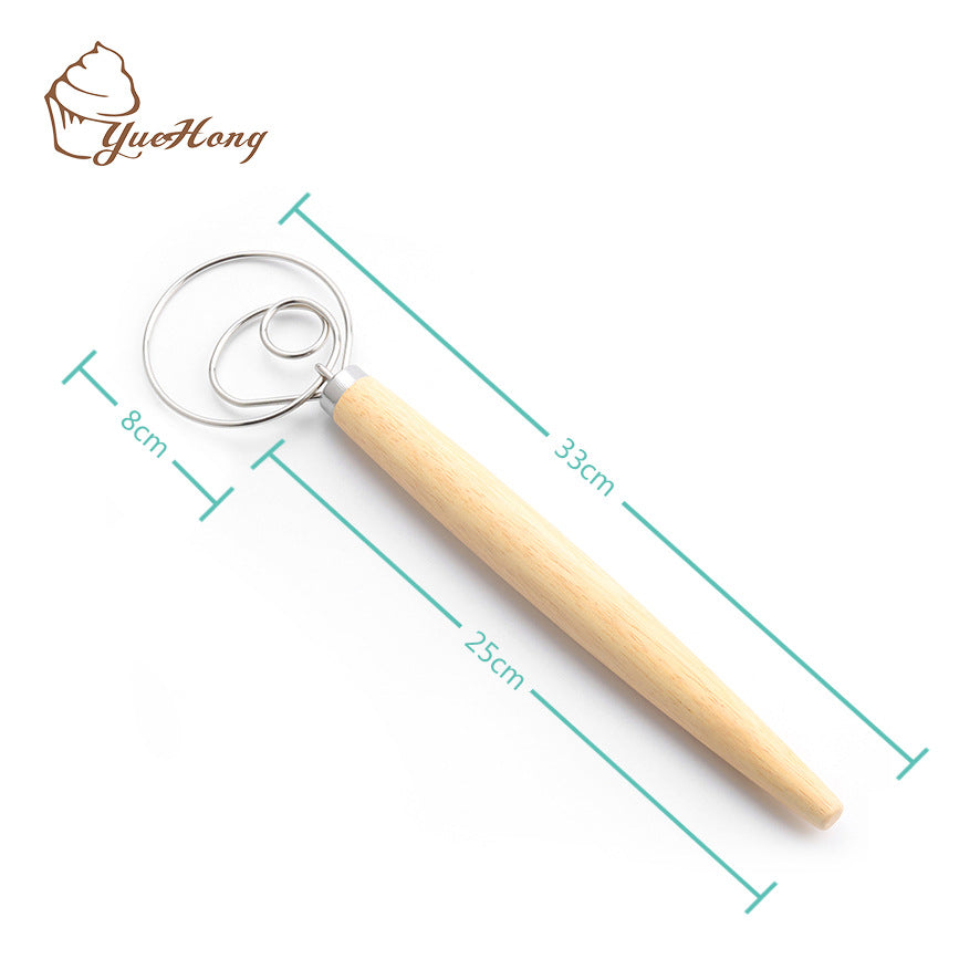 Danishwhisk13 inch wooden handle Danish single coil dough mixer eggbeater manual flour mixer