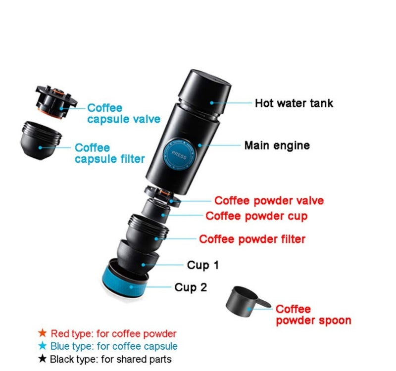 Portable coffee machine, household rechargeable battery, car mini electric espresso powder capsule coffee machine