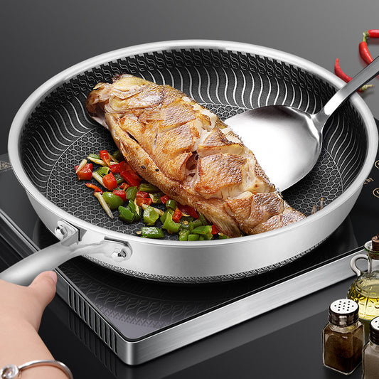Cross-border 316 stainless steel uncoated honeycomb non-stick frying pan household double-sided screen pan induction cooker suitable for 30