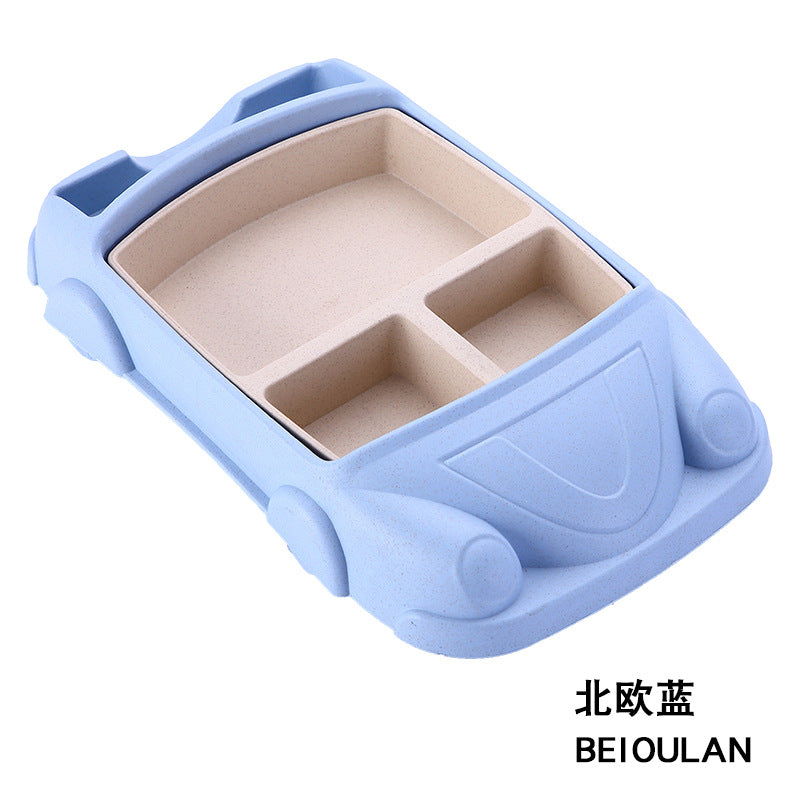 Wheat cartoon car children's tableware five-piece set creative cartoon toddler student separated dinner plate chopsticks fork spoon cup