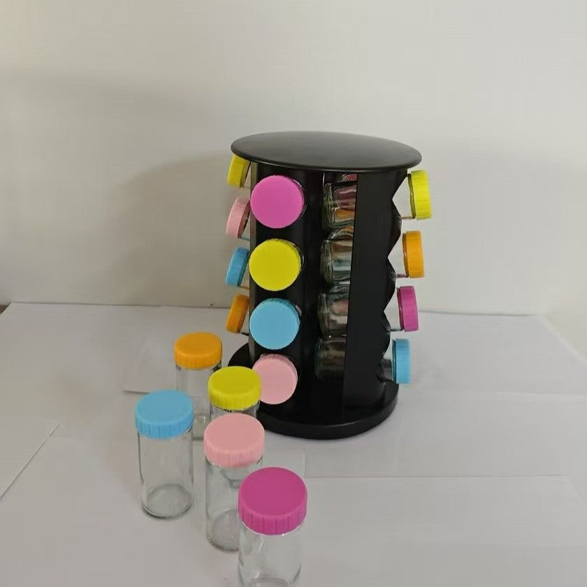 Cross-border kitchen black rotating spice rack multi-functional spice and monosodium glutamate container set premium rotating spice rack sample