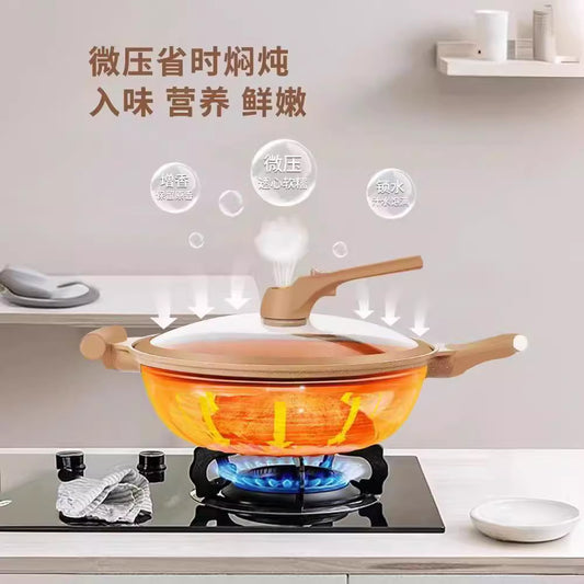Frying pan household aluminum alloy clay micro pressure cooker non-stick pan multi-function frying and cooking all-in-one uncoated pan