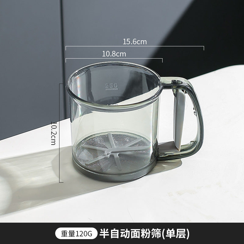 Flour sieve handheld semi-automatic flour filtering artifact baking special sieve home kitchen ultra-fine filter cup net