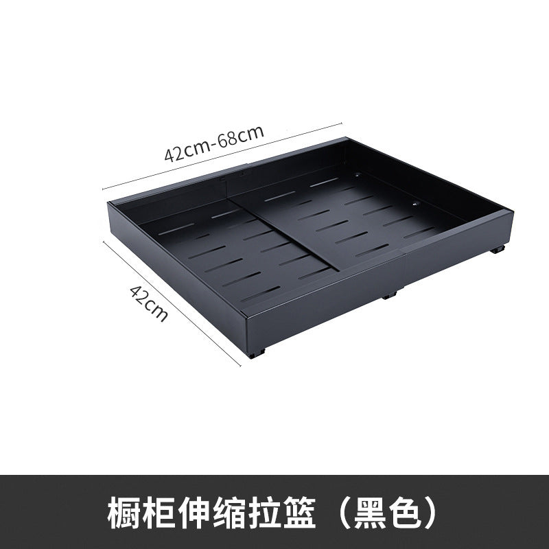 No-drill kitchen pull-out storage rack, extendable cabinet drawer storage for seasonings, kitchen pull-out basket