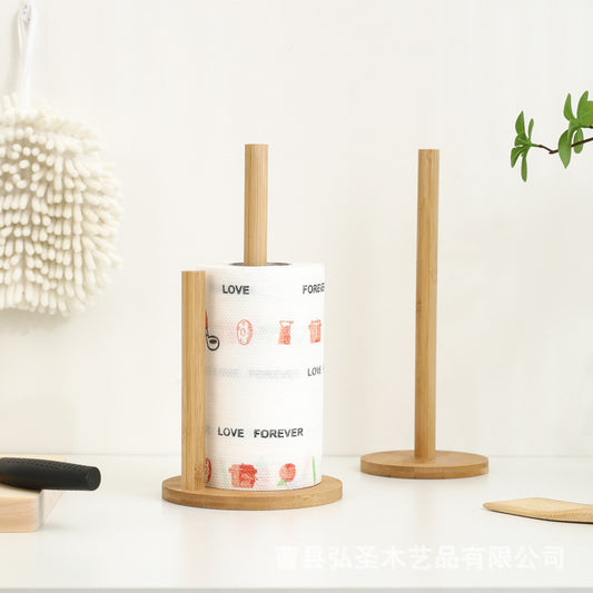 Bamboo tissue holder, kitchen and dining room upright wooden roll paper storage rack, cling film holder, lazy dishcloth holder.