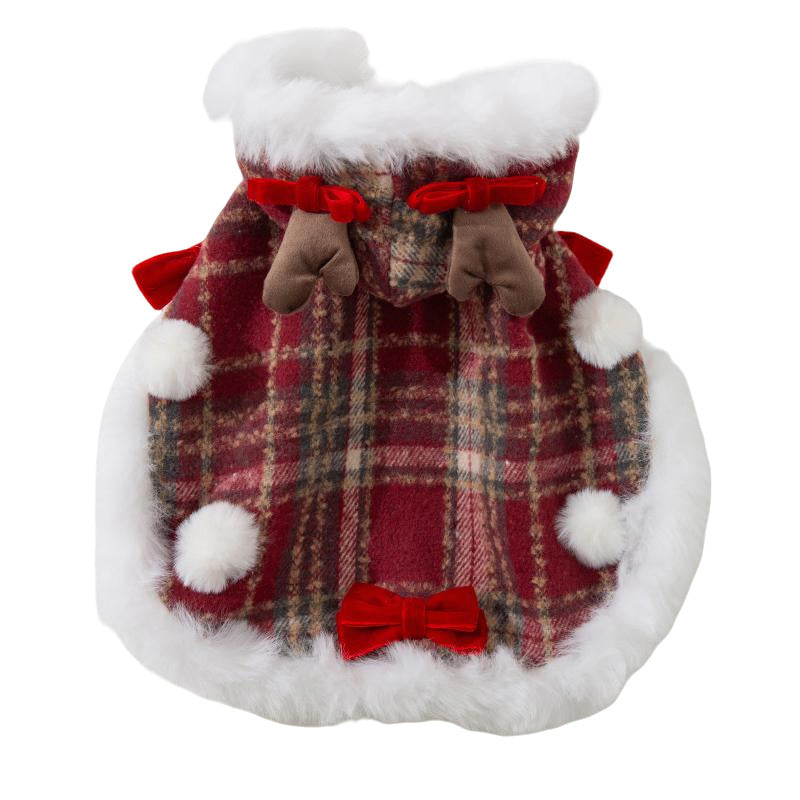 Autumn/Winter Dog Clothes: Plaid Christmas Leash, Cape, Hooded Fleece Sweater, Warm Pet Clothing for Bichon Frises and Teddy Bears