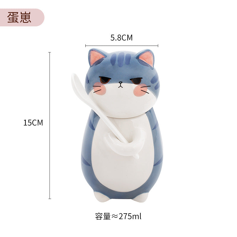 Couple mugs, Japanese cartoon cute cat water cups, ceramic cups for breakfast, milk, coffee, Instagram style, mugs with lids.