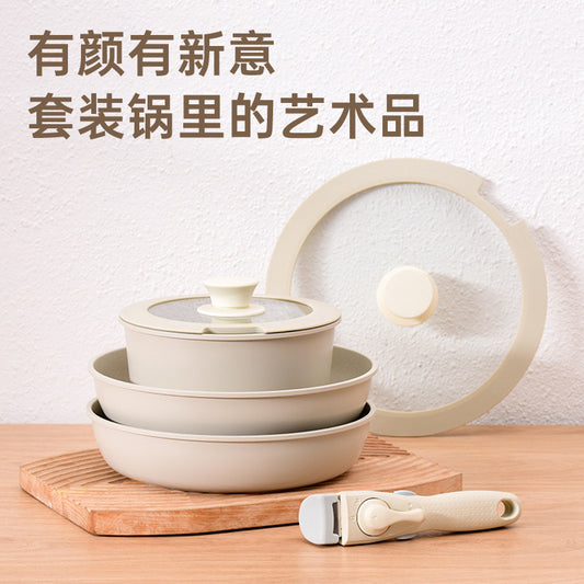 New medical stone set pot non-stick removable set composite pot bottom induction cooker microwave oven pan