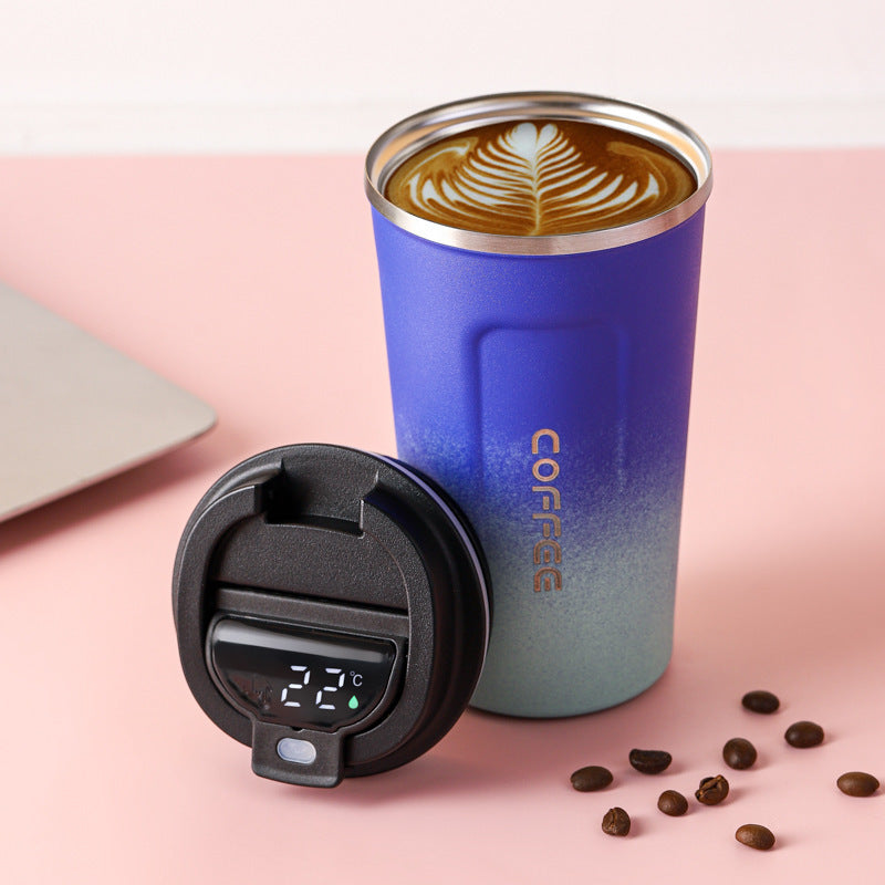 Simple style pure color 304 stainless steel thermos cup intelligent display temperature coffee cup car portable wholesale logo