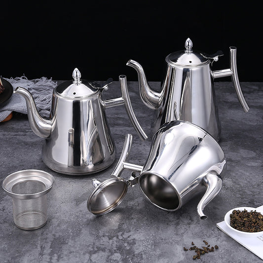 Thickened stainless steel teapot with filter for hotels, restaurants and teahouses, universal kettle for tea brewing, wholesale