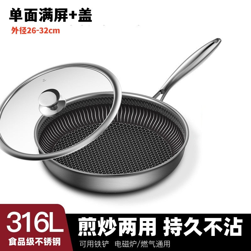 Cross-border 316 stainless steel uncoated honeycomb non-stick frying pan household double-sided screen pan induction cooker suitable for 30