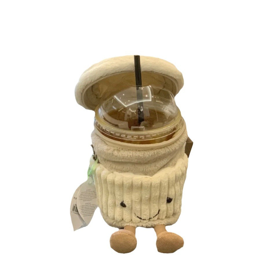 2024 New British Coffee & Milk Tea Bag Crossbody Women's Bag Plush Bag Instagram-worthy Portable Toy Cup Sleeve Bag