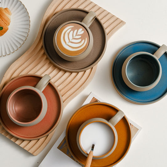 Coffee cup set ceramic retro stoneware Japanese mug saucer combination wholesale Nordic afternoon tea breakfast cup