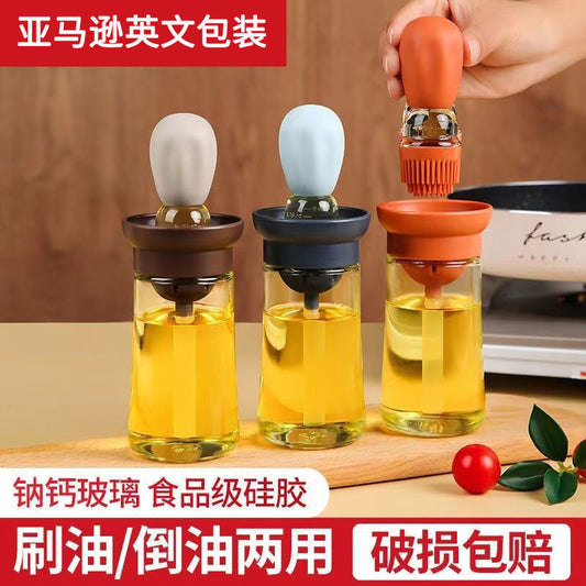 Quantitative oil bottle kitchen silicone brush glass oil bottle creative household baking brush inverted integrated oil suction bottle