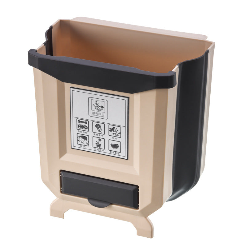 Household cabinet door hanging trash can kitchen folding trash can car creative plastic wastebasket tube factory direct sales