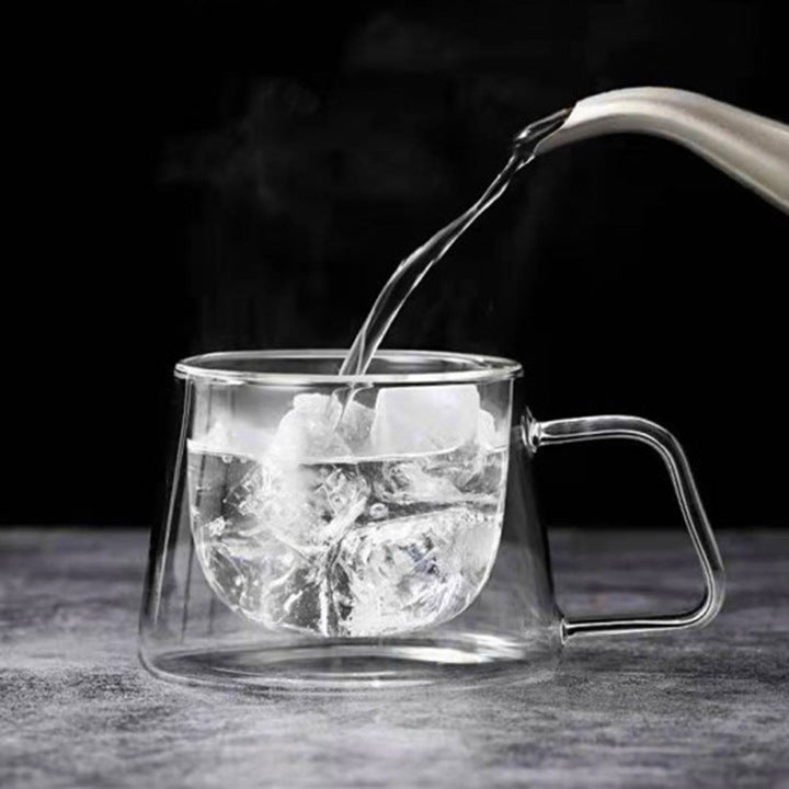 For sale manufacturer creative glass coffee cup double-layer insulated belt handle glass mug cappuccino breakfast cup