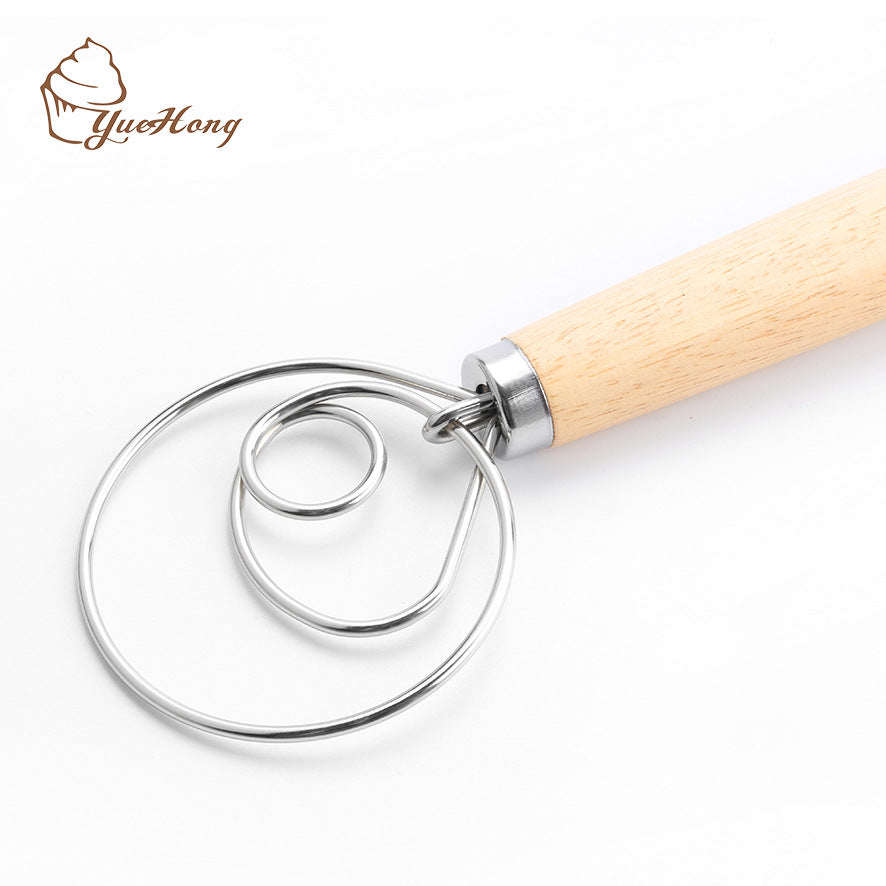 Danishwhisk13 inch wooden handle Danish single coil dough mixer eggbeater manual flour mixer