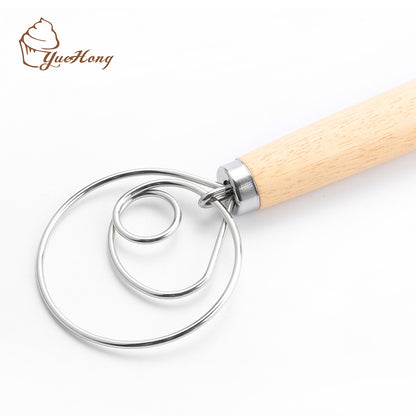 Danishwhisk13 inch wooden handle Danish single coil dough mixer eggbeater manual flour mixer