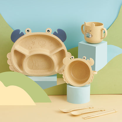 Children's crab tableware 6-piece set baby creative shape divided home dining plate shatter-resistant double-handled bowl cup