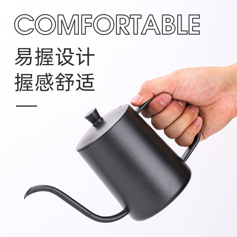 304 stainless steel fine mouth hand brewing pot 600ML with cover thickened mini long mouth fine mouth drip coffee hanging ear pot