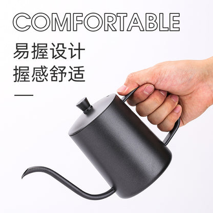 304 stainless steel fine mouth hand brewing pot 600ML with cover thickened mini long mouth fine mouth drip coffee hanging ear pot