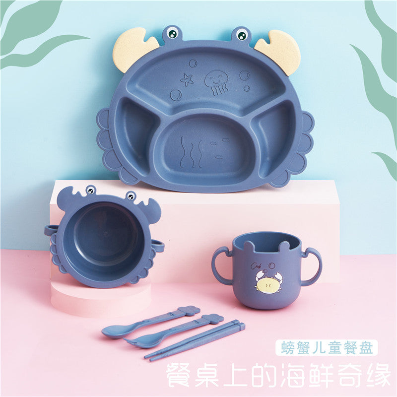 Children's crab tableware 6-piece set baby creative shape divided home dining plate shatter-resistant double-handled bowl cup