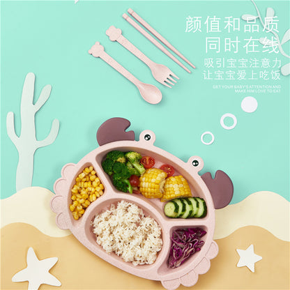 Children's crab tableware 6-piece set baby creative shape divided home dining plate shatter-resistant double-handled bowl cup