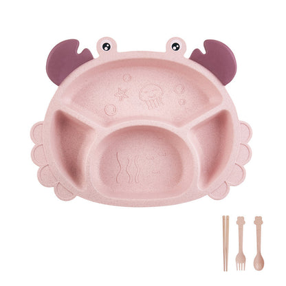 Children's crab tableware 6-piece set baby creative shape divided home dining plate shatter-resistant double-handled bowl cup