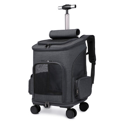 Hanbang's new folding trolley pet backpack Travel pet backpack Universal wheel trolley pet bag