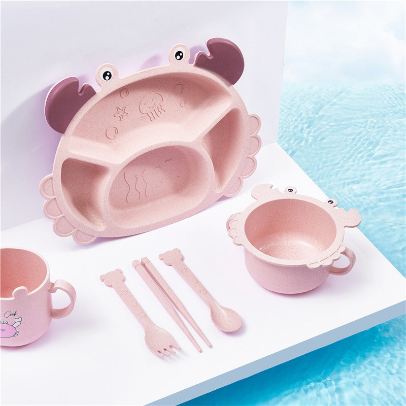 Children's crab tableware 6-piece set baby creative shape divided home dining plate shatter-resistant double-handled bowl cup