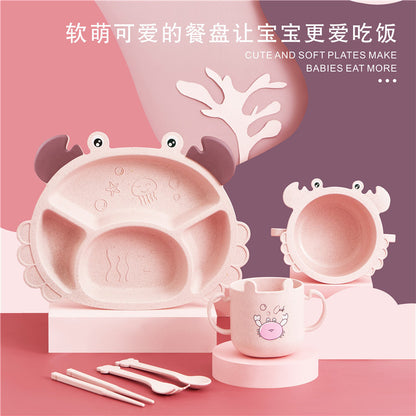 Children's crab tableware 6-piece set baby creative shape divided home dining plate shatter-resistant double-handled bowl cup