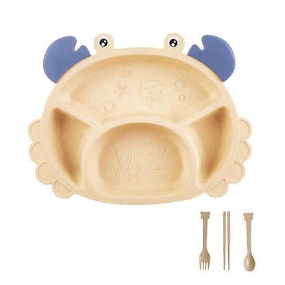 Children's crab tableware 6-piece set baby creative shape divided home dining plate shatter-resistant double-handled bowl cup
