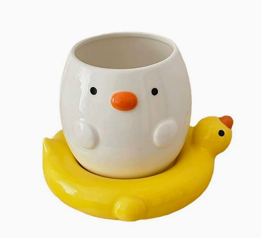 Korean-style inS-style cute little yellow duck coffee cups, plates, breakfast cups, water cups, creative underglaze ceramic cups