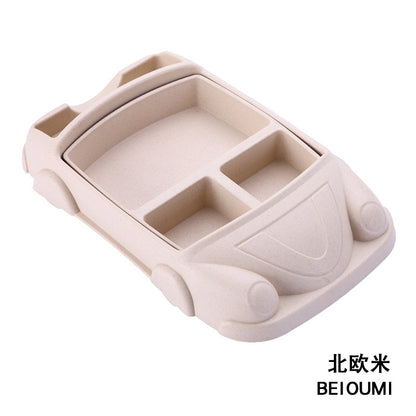 Wheat cartoon car children's tableware five-piece set creative cartoon toddler student separated dinner plate chopsticks fork spoon cup