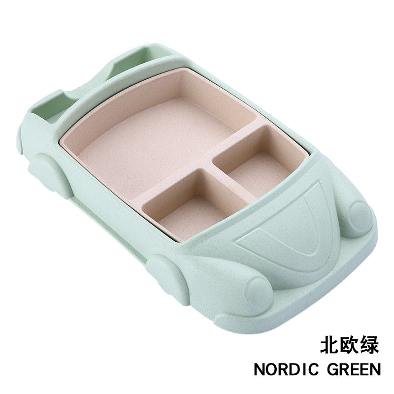 Wheat cartoon car children's tableware five-piece set creative cartoon toddler student separated dinner plate chopsticks fork spoon cup