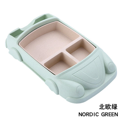 Wheat cartoon car children's tableware five-piece set creative cartoon toddler student separated dinner plate chopsticks fork spoon cup