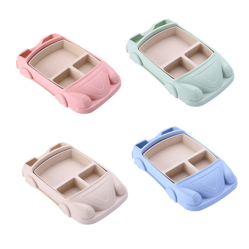 Wheat cartoon car children's tableware five-piece set creative cartoon toddler student separated dinner plate chopsticks fork spoon cup