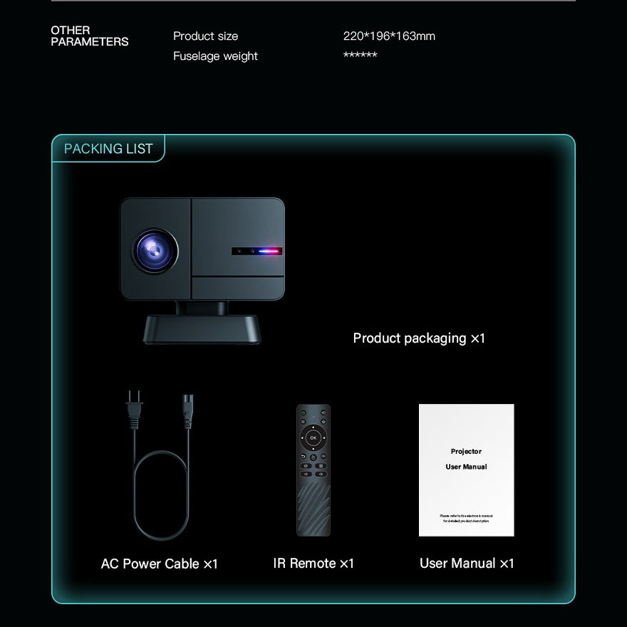 Black Hot Sale P50 800 ANSI 1080P HD Blu-ray Autofocus Home Living Room Projector