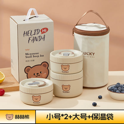 Ceramic food storage bowl gift box, multi-functional sealed bowl, double-boiler stew pot, microwave heating egg steamer bowl