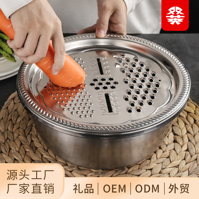 Factory direct supply stainless steel multifunctional grater three-piece set washing rice sieve grater basin kitchen drain washing basin