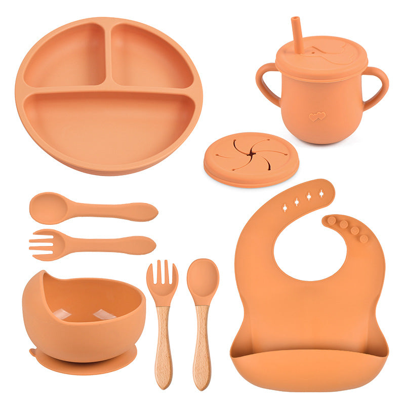 Baby food tray with compartments, baby suction cup, food-grade silicone bowl, tableware set, children's complementary food silicone tray