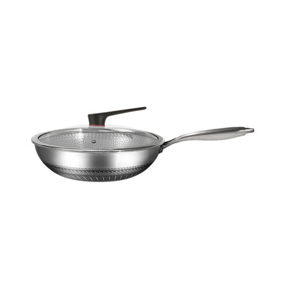 Factory direct supply double-sided honeycomb 316 stainless steel frying pan three-layer steel uncoated non-stick pan low smoke flat bottom pan