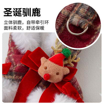 Autumn/Winter Dog Clothes: Plaid Christmas Leash, Cape, Hooded Fleece Sweater, Warm Pet Clothing for Bichon Frises and Teddy Bears