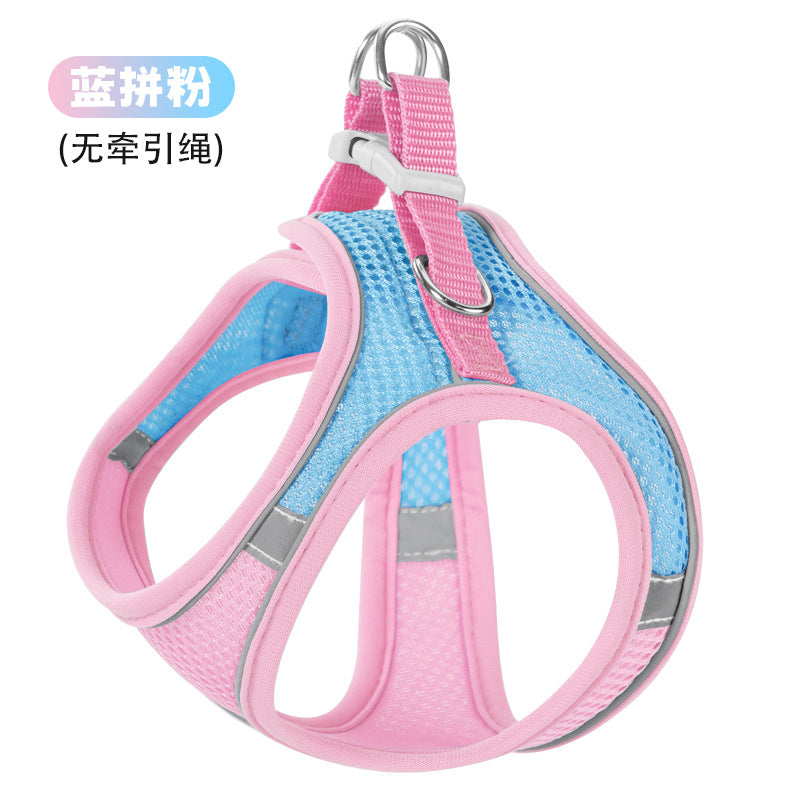 New vest-style pet leash nylon mesh dog harness set, reflective for dogs, available for wholesale.