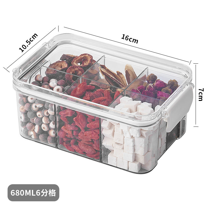 Square flower tea packaging box, 460ml, four-compartment plastic airtight container, food-grade storage box.