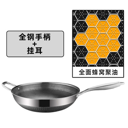 Thickened stainless steel frying pan full screen honeycomb electromagnetic gas stove universal frying pan less oil smoke composite bottom non-stick frying pan