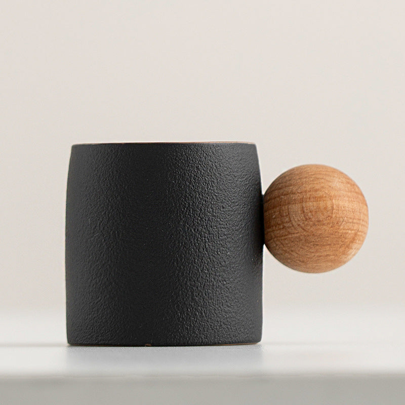 Wooden-handled coffee mug/tea tasting cup, gradient glaze exquisite ceramic small cup gift set wholesale.