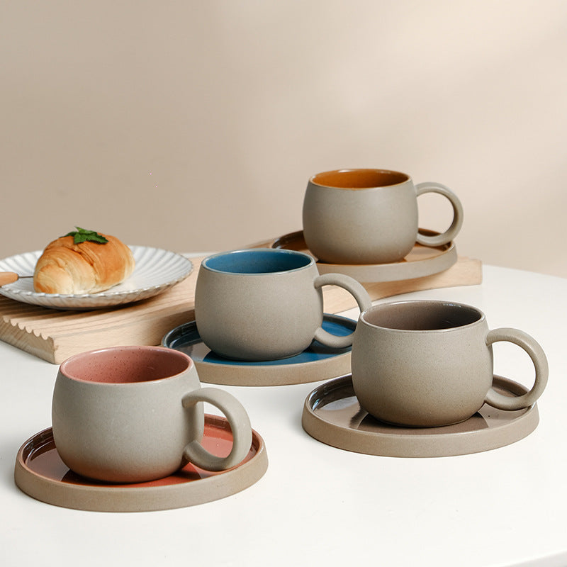 Coffee cup set ceramic retro stoneware Japanese mug saucer combination wholesale Nordic afternoon tea breakfast cup