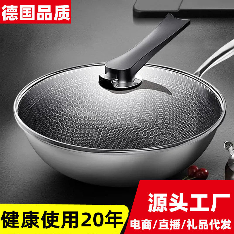 Honeycomb non-stick 304 stainless steel frying pan non-stick pan uncoated cooking pan frying pan pan with honeycomb non-stick