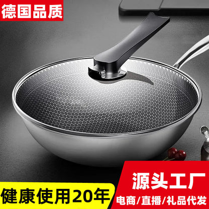 Honeycomb non-stick 304 stainless steel frying pan non-stick pan uncoated cooking pan frying pan pan with honeycomb non-stick